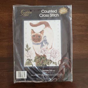 Siamese Cat Golden Bee 1990 Counted Cross Stitch Kit NIP